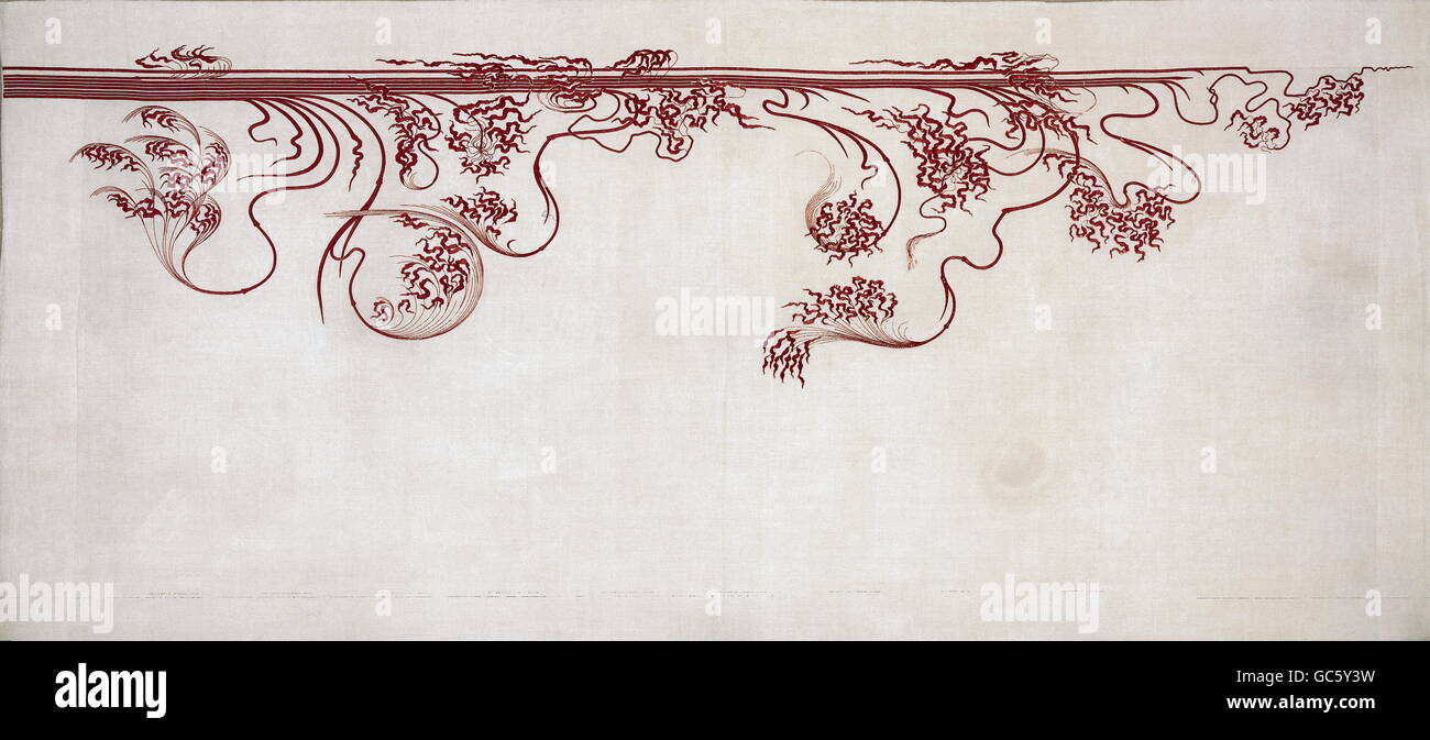 fine arts, carpets / textile, bed wrap, by Hermann Obrist (1862 - 1927), silk with silk embroidery, detail, 1897, Stock Photo