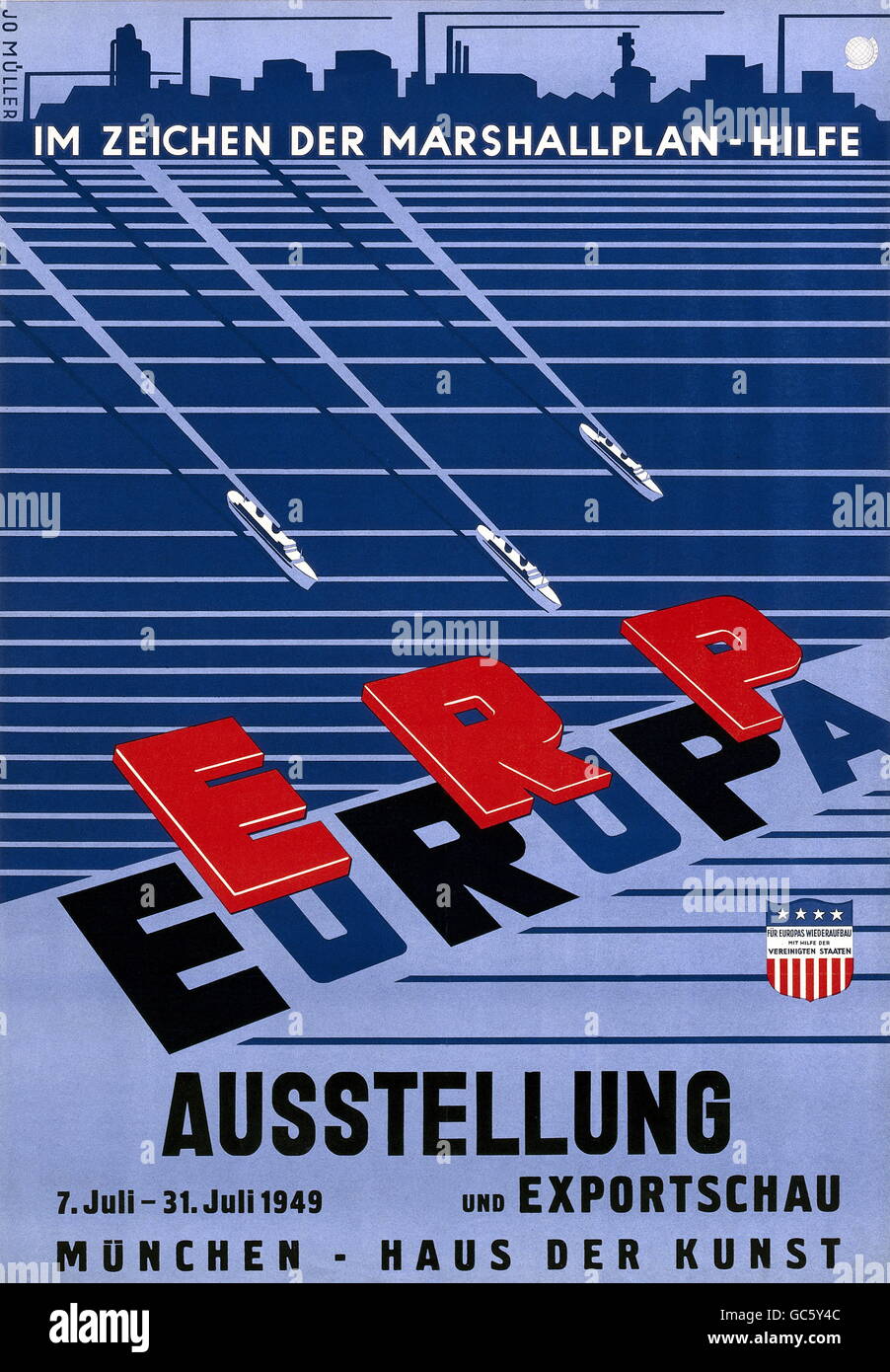 postwar period, Germany, reconstruction, European Recovery Program 1948 - 1952, exhibition, poster, Haus der Kunst, Munich, 7.- 31.7.1949, Additional-Rights-Clearences-Not Available Stock Photo