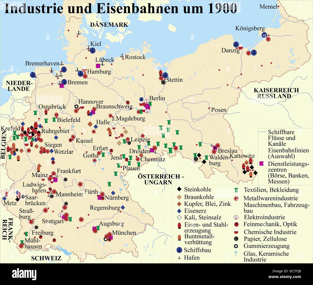 cartography, historical maps, modern times, Germany, industry and rail