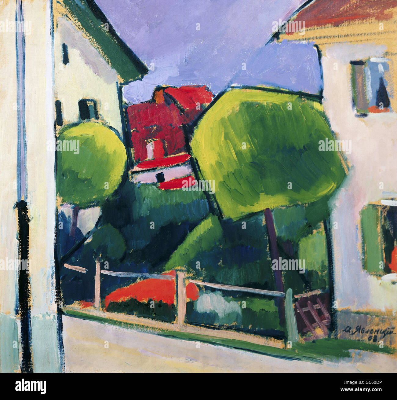 fine arts, Jawlensky, Alexej von (1864 - 1941), 'Murnau', painting, 1908, oil on paperboard, 53x48,5 cm, Franz Marc Museum, Kochel am See, Stock Photo