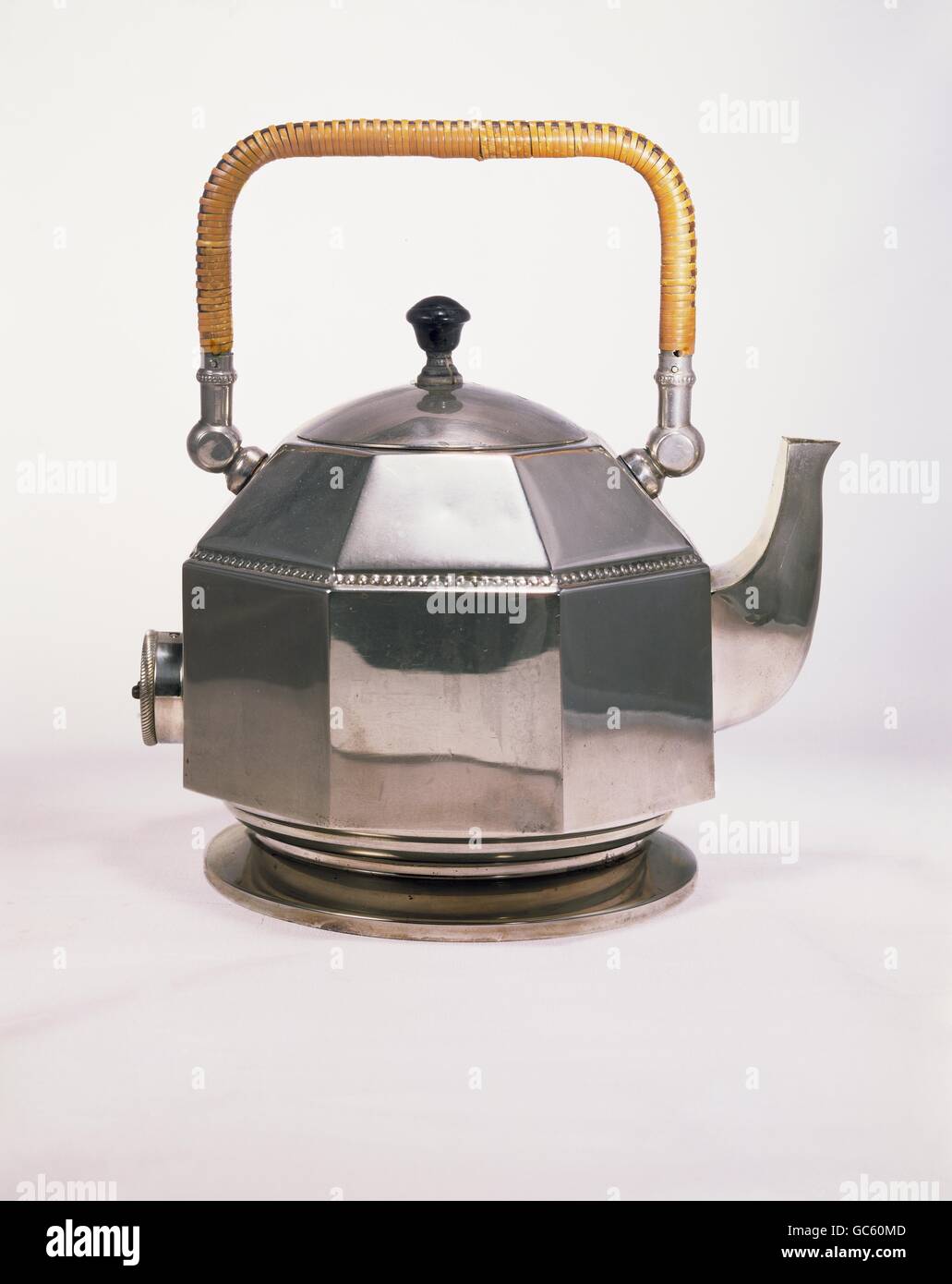 household, kitchen and kitchenware, AEG electric water kettle, white metal, 23 cm x 20.5 cm, design by Peter Behrens (1868 - 1940), Berlin, Germany, circa 1905 / 1910, Additional-Rights-Clearences-Not Available Stock Photo