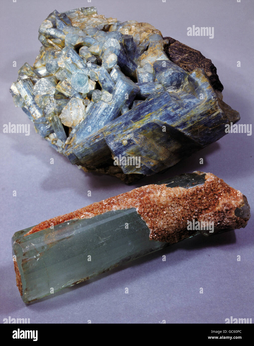 science, mineralogy, aquamarin beryl, geode and pole-shaped beryl, Ural ...