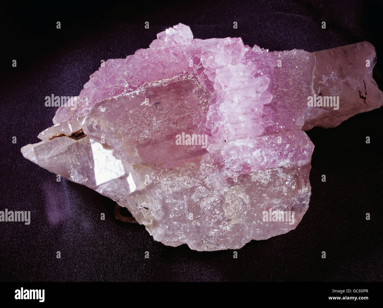 science, mineralogy, rose quartz geode around crystal rock, Brazil ...