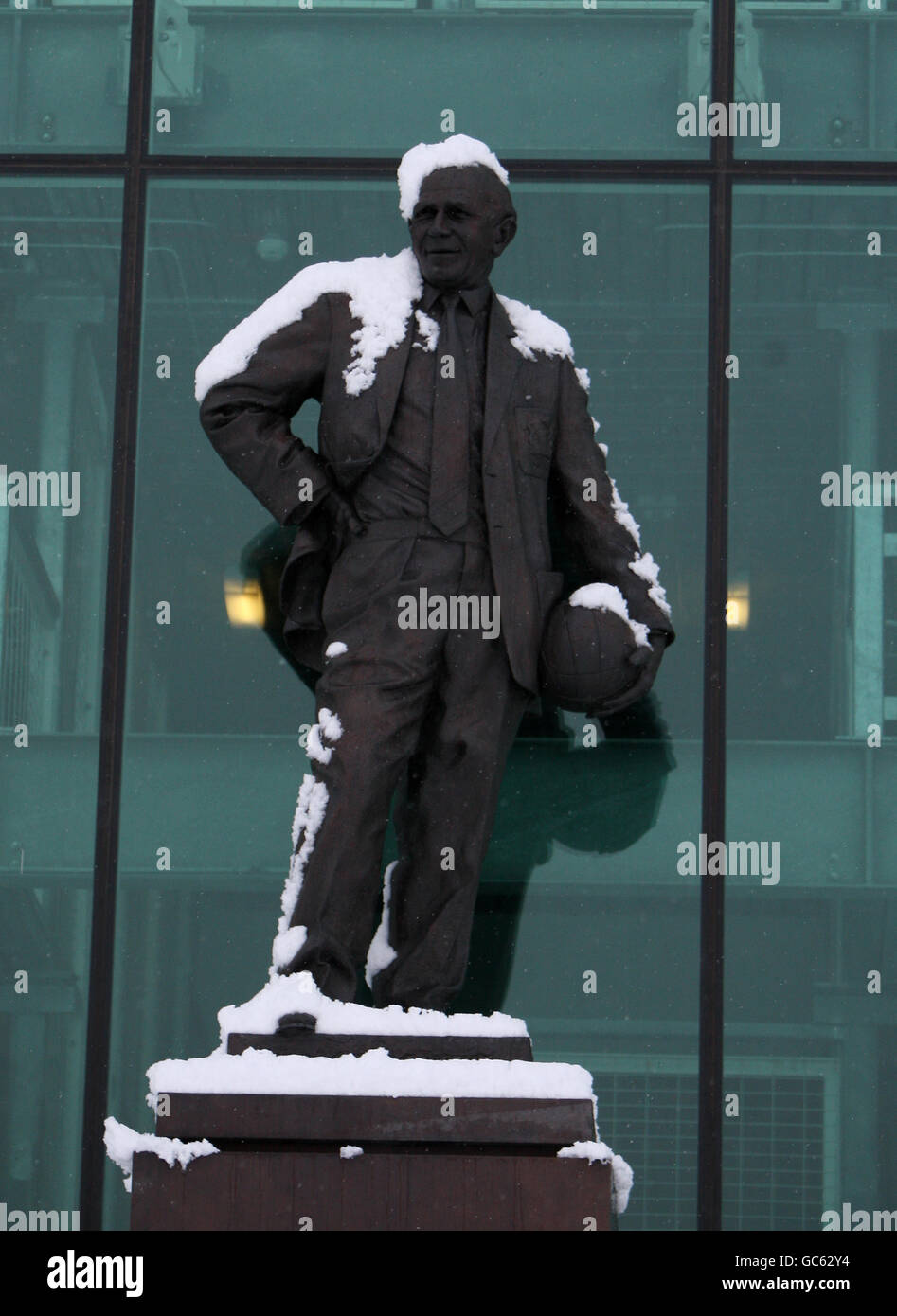 The statue of Sir Matt Busby outside of Manchester United's Old
