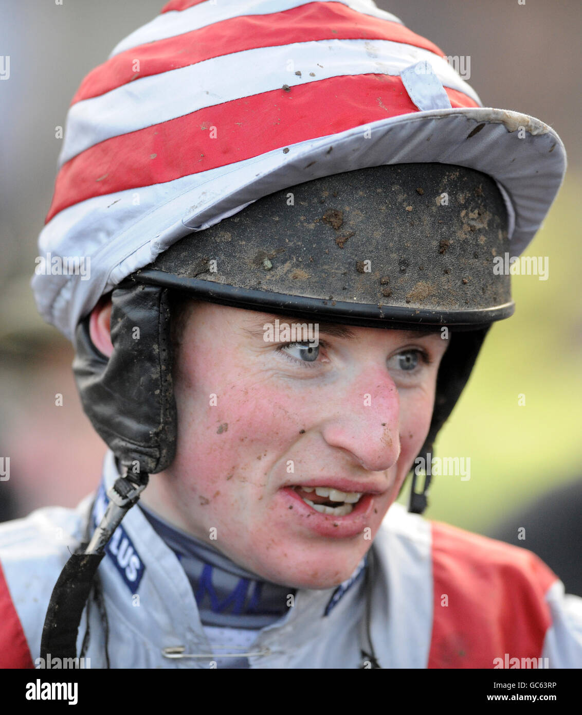 Jockey Tom O'Brien after victory on Dream Alliance in The Coral Welsh National Stock Photo