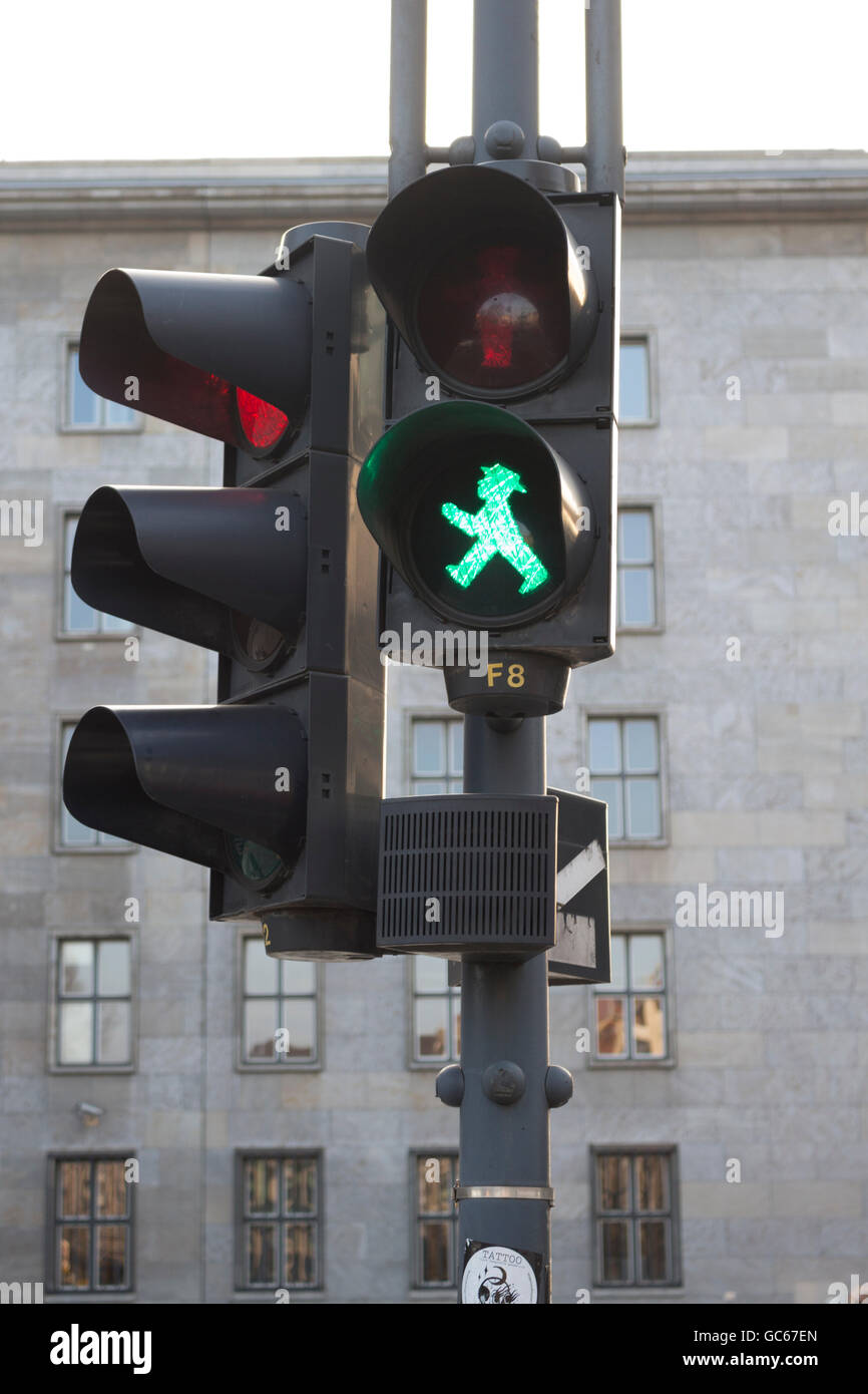 Pedestrian crossing, showing green man Berlin Germany Stock Photo