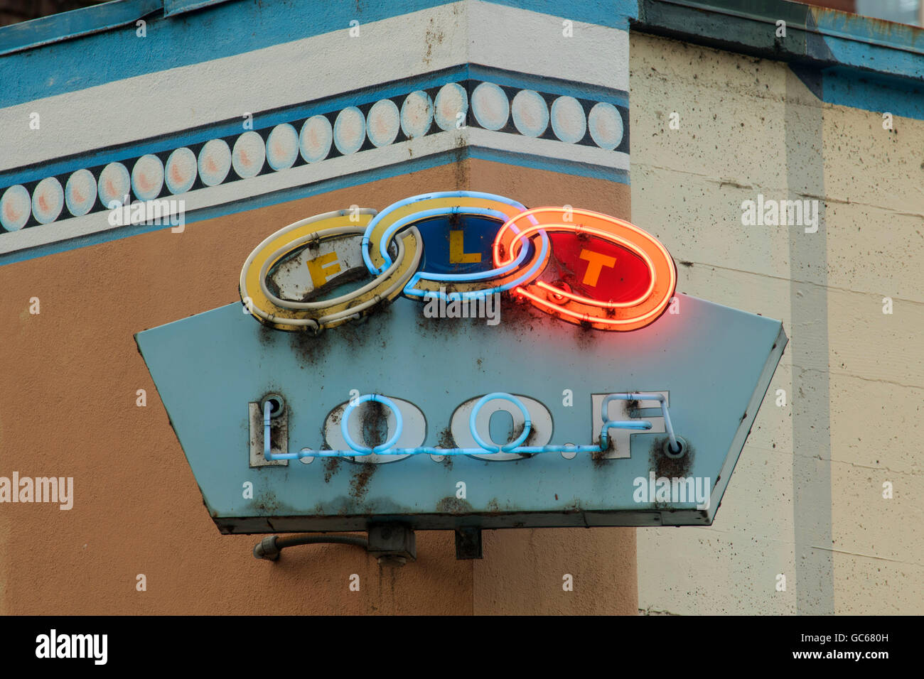 Lodge sign on Majestic Theater, Roseburg, Oregon Stock Photo Alamy