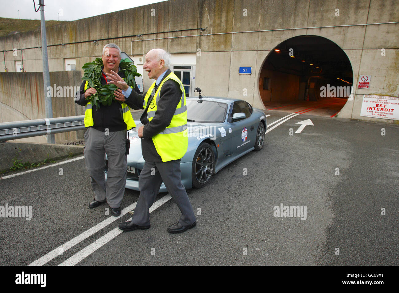 John Surtees drives through the Channel Tunnel Stock Photo