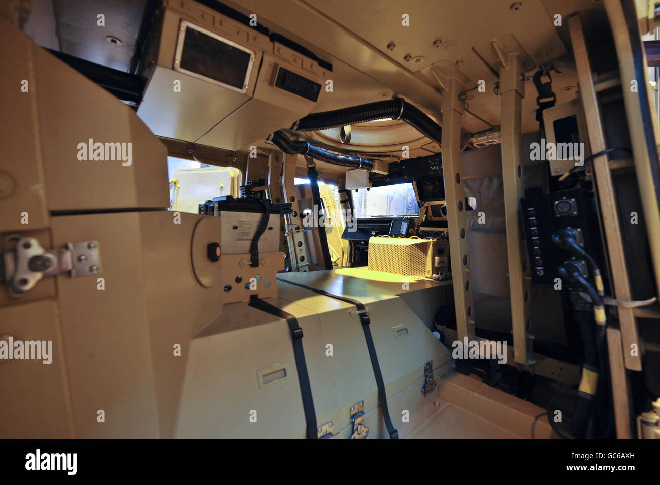 An inside view of the new Warthog military tracked vehicle inside a