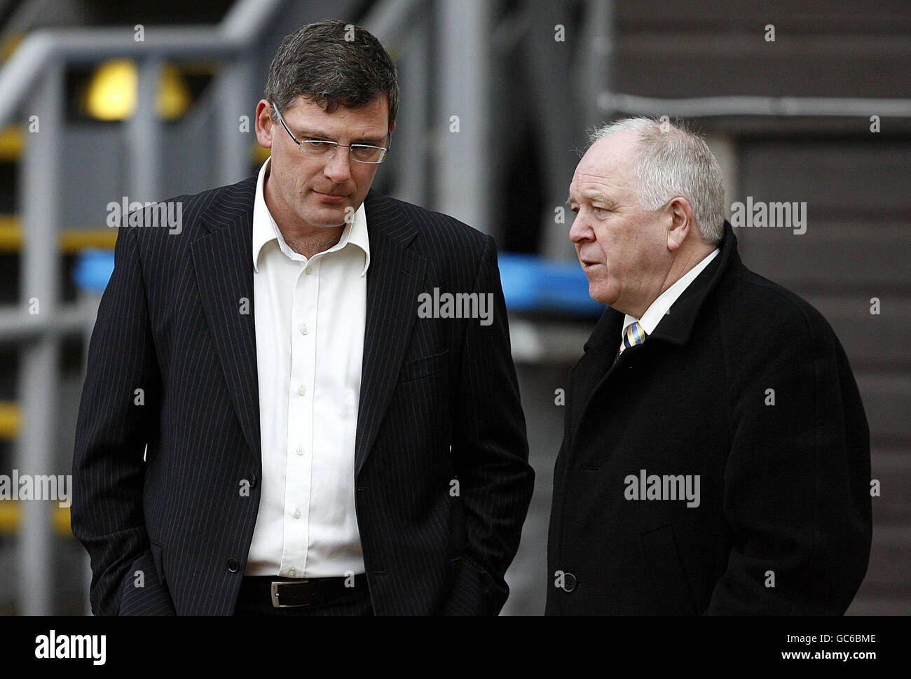 Dundee United Manager Craig Levein Chats To Former Scotland Boss Craig Brown Prior To The Clydesdale Bank Scottish Premier League Match At Tannadice Park Dundee Stock Photo Alamy