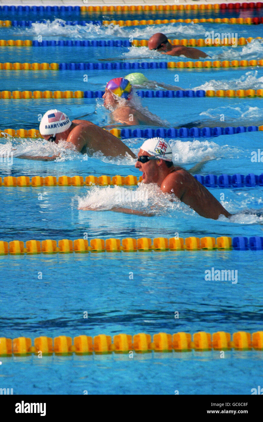 Barcelona Olympics Games 1992 - Swimming - Men's 200 metre Breaststroke - Final. Great Britain's Nick Gillingham (closest to camera) on his way to winning the bronze medal. Stock Photo