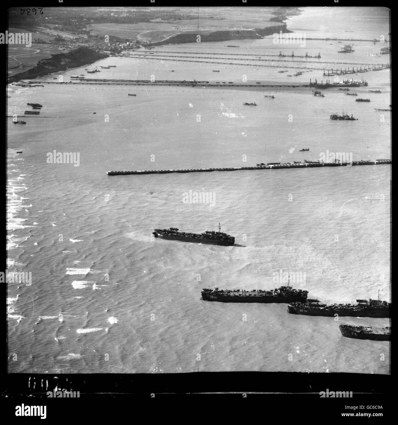 - MANDATORY CREDIT CROWN COPYRIGHT/RCAHMS Mulberry B created by the British at Arromanches, Normandy, France. This oblique image was taken by the Royal Air Force on 2 October 1944 and is an image from The Aerial reconnaissance Archive (TARA) whose custodian is the Royal Commission on the Ancient and Historical Monuments of Scotland (RCAHMS) and which from this Monday, be available on-line to the public. Stock Photo