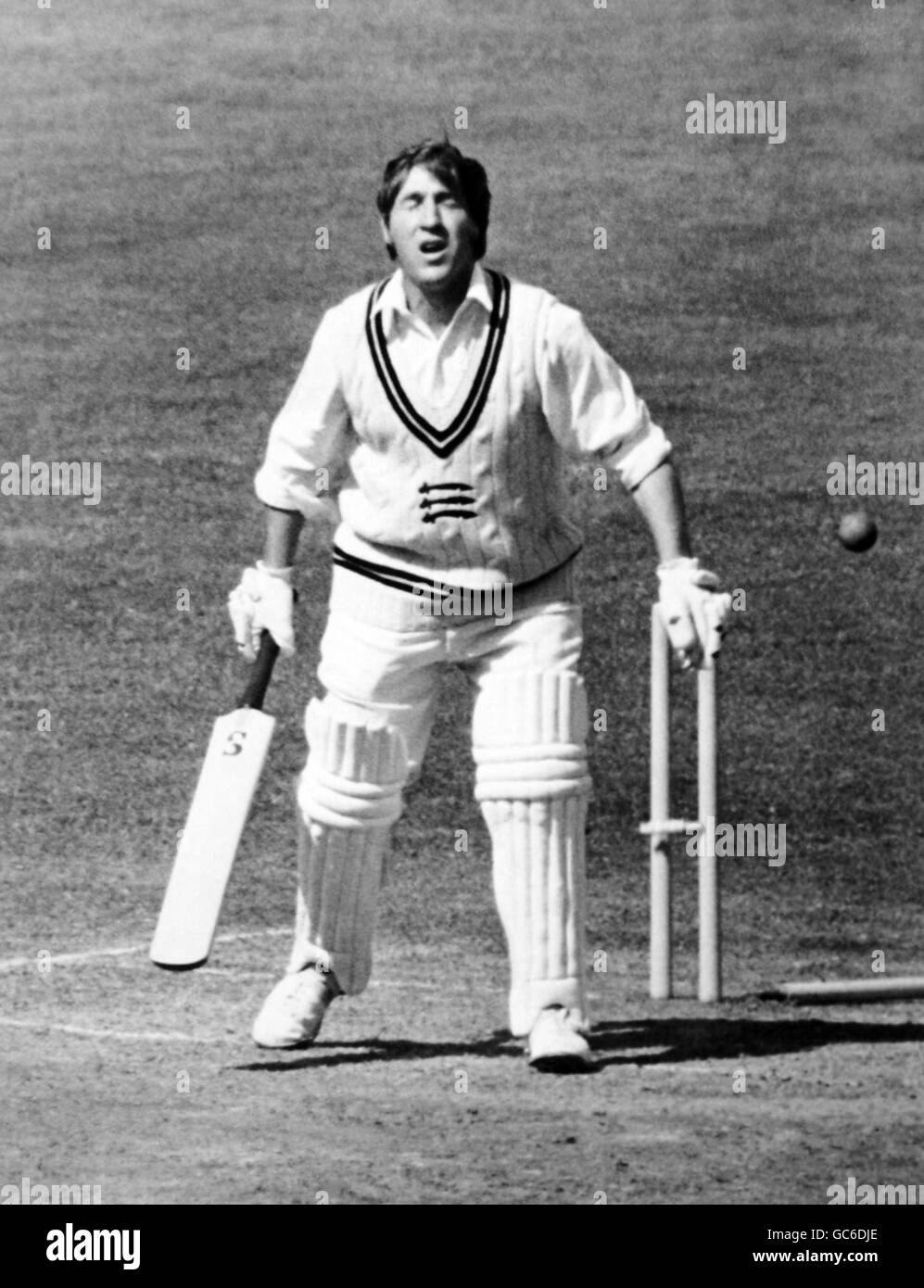 Cricket - India in England 1971 - Middlesex v Indians - Lord's. P.H.Parfitt is out bowled by R.A.Woolmer. Stock Photo