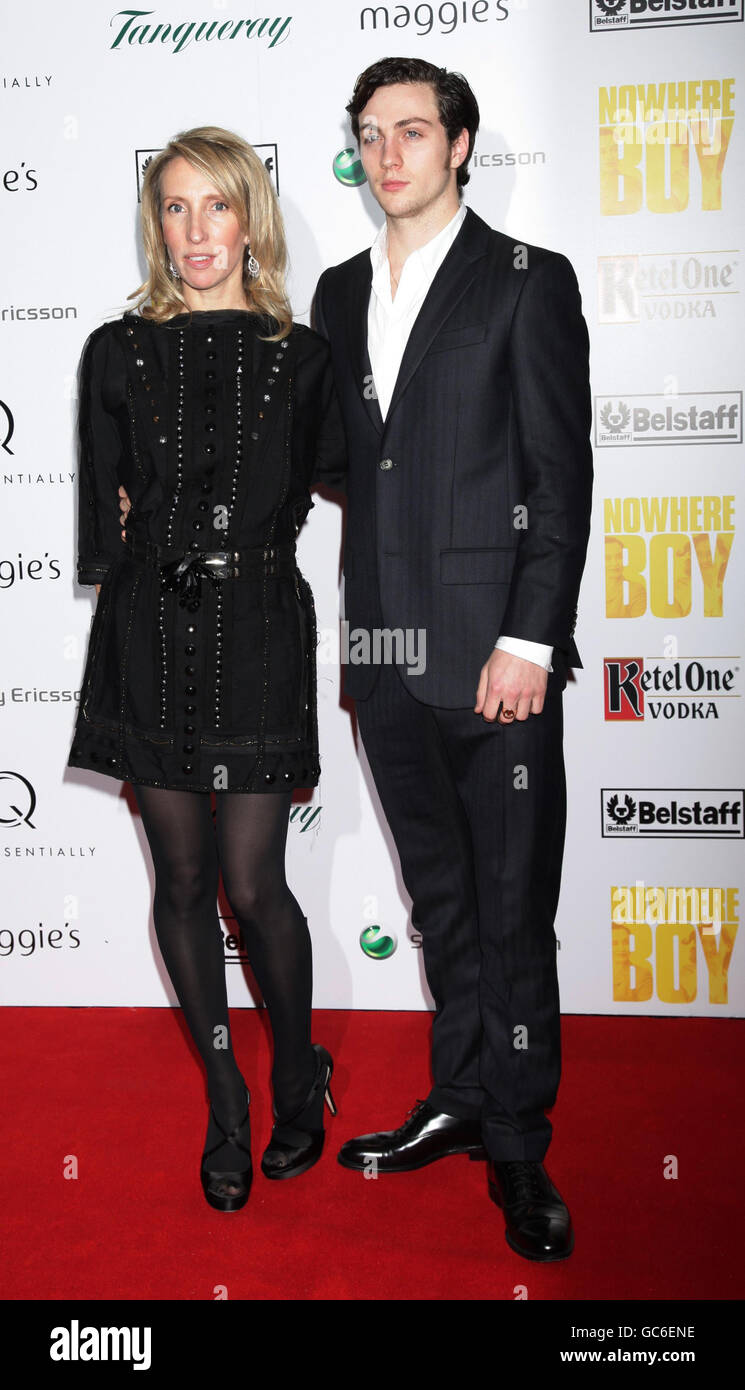 Director of the film Sam Taylor-Wood and her boyfriend and star Aaron Johnson arrive for the charity premiere of Nowhere Boy, hosted by Quintessentially,, at BAFTA in Piccadilly, London. Stock Photo