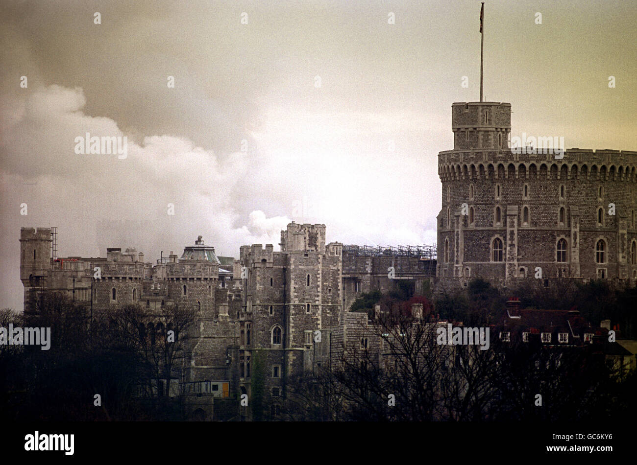 Disasters and Accidents - Windsor Castle Fire - Windsor. A general view of smoke in Windsor Castle, after fire broke out in The Queen's Private Chapel. Stock Photo