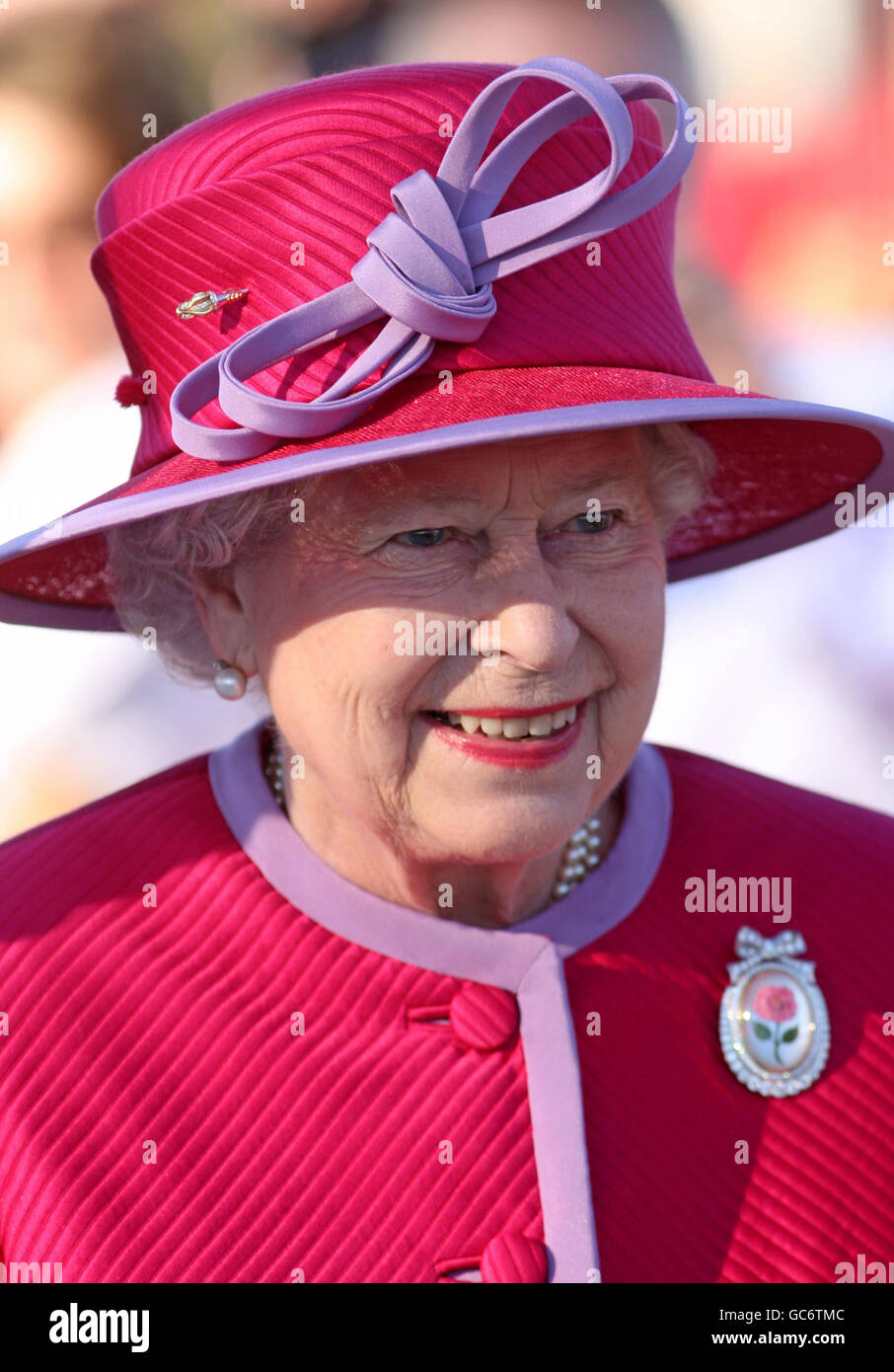 Britain's Queen Elizabeth II smiles as she meets well wishers in King's Square, St George, Bermuda, at the beginning of a three day tour of the island. Stock Photo