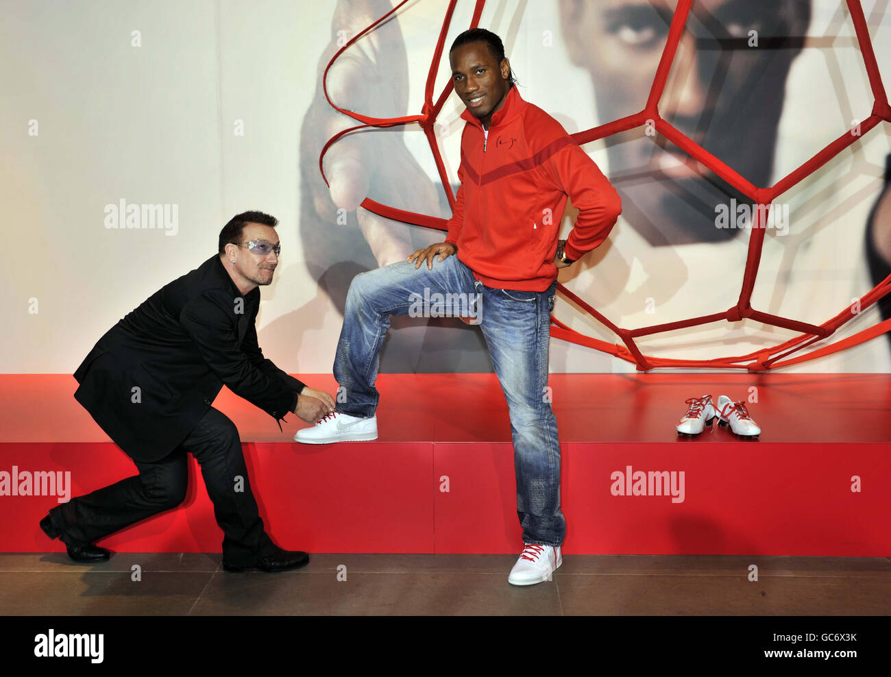 Bono and Didier Drogba during the Nike Global Announcement Press Conference  at Town London, London Stock Photo - Alamy