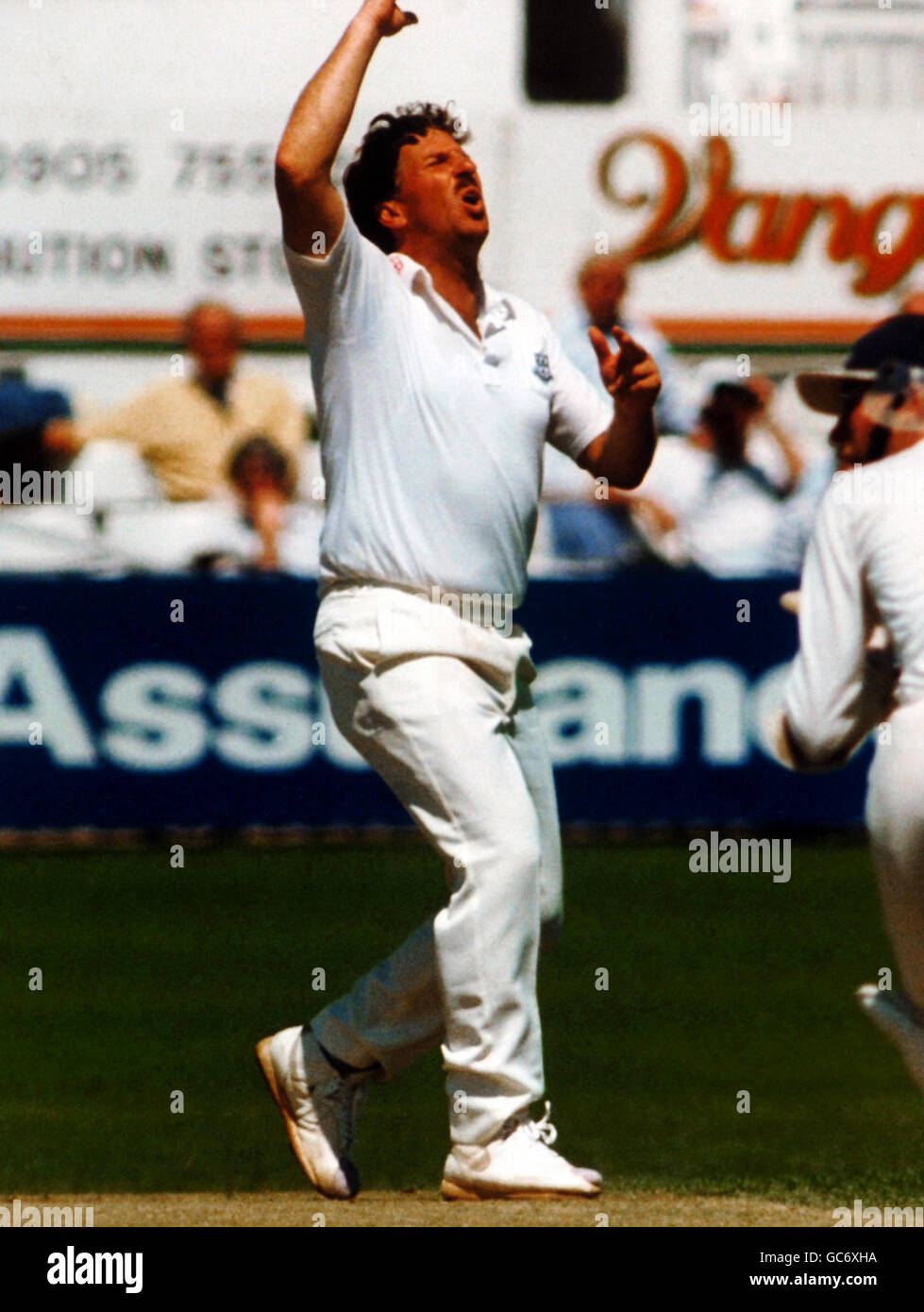 Worcestershire's Ian Botham shows disappointment after failing to get the wicket during the home match against Leicestershire Stock Photo