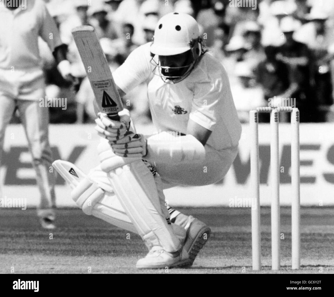 England's Ian Botham falls back on his wicket and is out for 31 during his afternoons (friday) play in the 5th Cornhill Test against the West Indies at the Oval Stock Photo