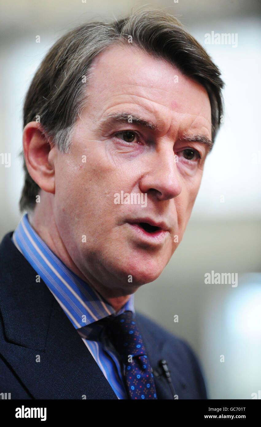 Business Secretary Lord Mandelson speaks to the media during a visit to