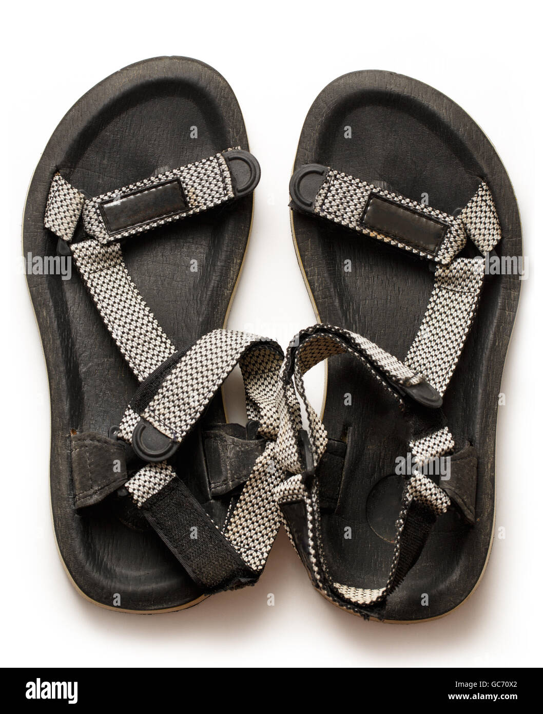 Male beach sandals on white background closeup Stock Photo - Alamy