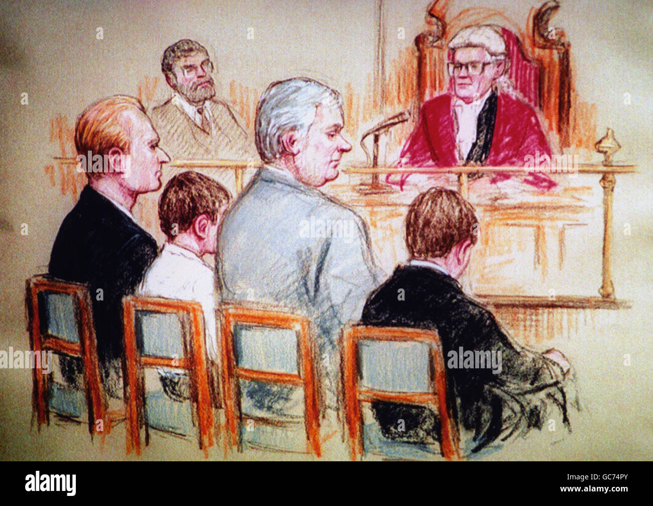 AN ARTISTS IMPRESSION OF THE TWO BOYS ACCUSED OF THE MURDER OF LIVERPOOL TODDLER JAMES BULGER AT PRESTON CROWN COURT. Stock Photo