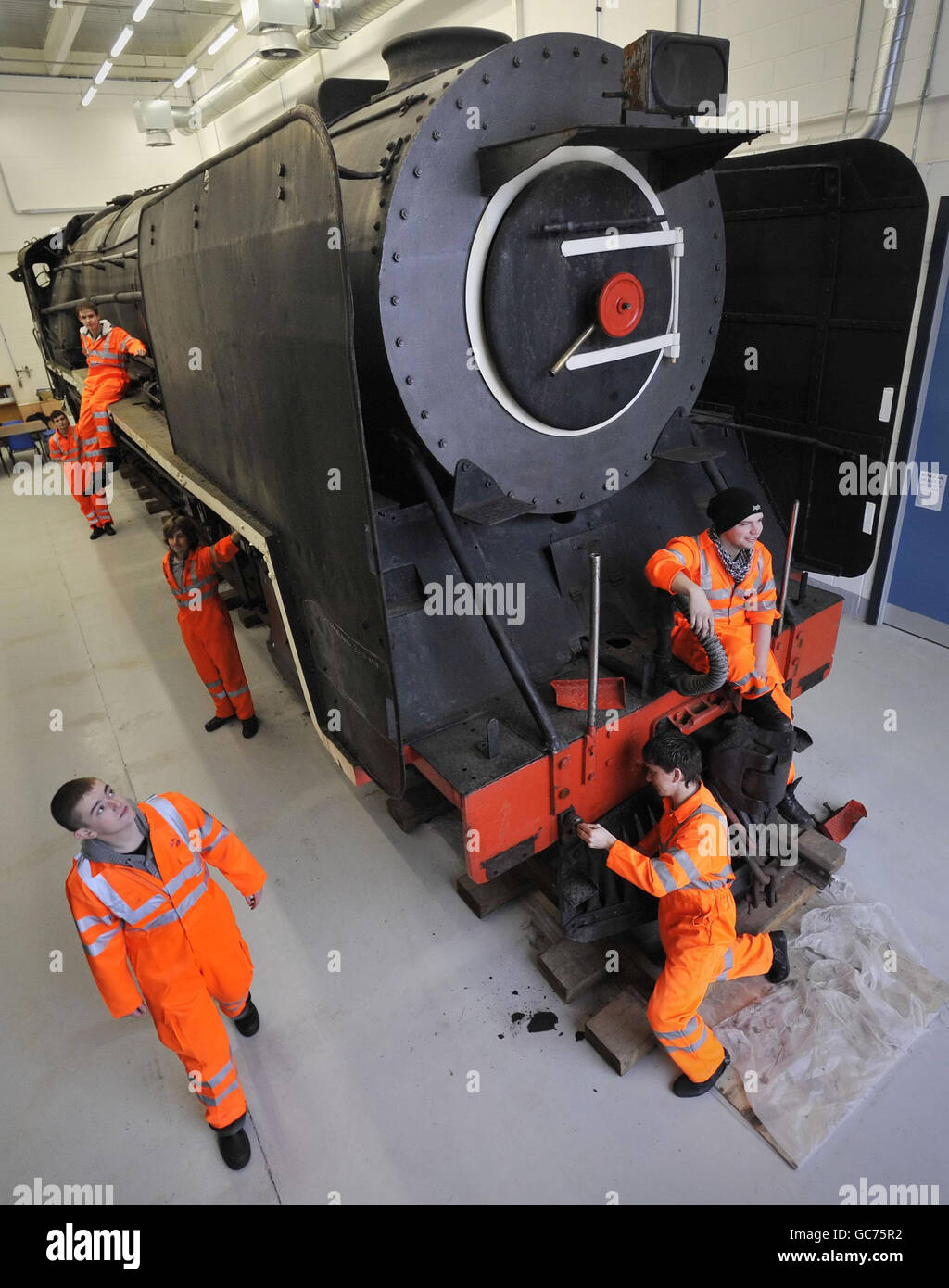 Work starts at the Glasgow Museums' Resource Centre on the restoration of a steam engine, brought home to Scotland from South Africa after 60 years. Stock Photo