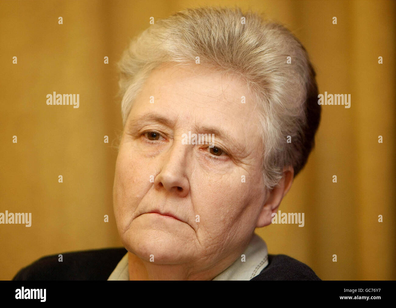 Abuse victim Marie Collins, of the support group One in Four, reacts to the report by the Commission of Investigation into Clerical Abuse in the Archdiocese of Dublin, during a press conference in Buswells Hotel, Dublin. Stock Photo