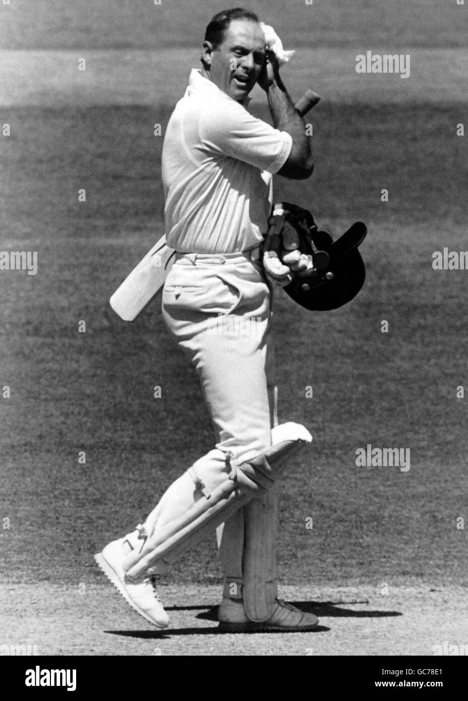 Yorkshire opening batsman Geoff Boycott finds it hard going on the pitch at Lord's on the first day of the Britannic Assurance Championship against Middlesex Stock Photo