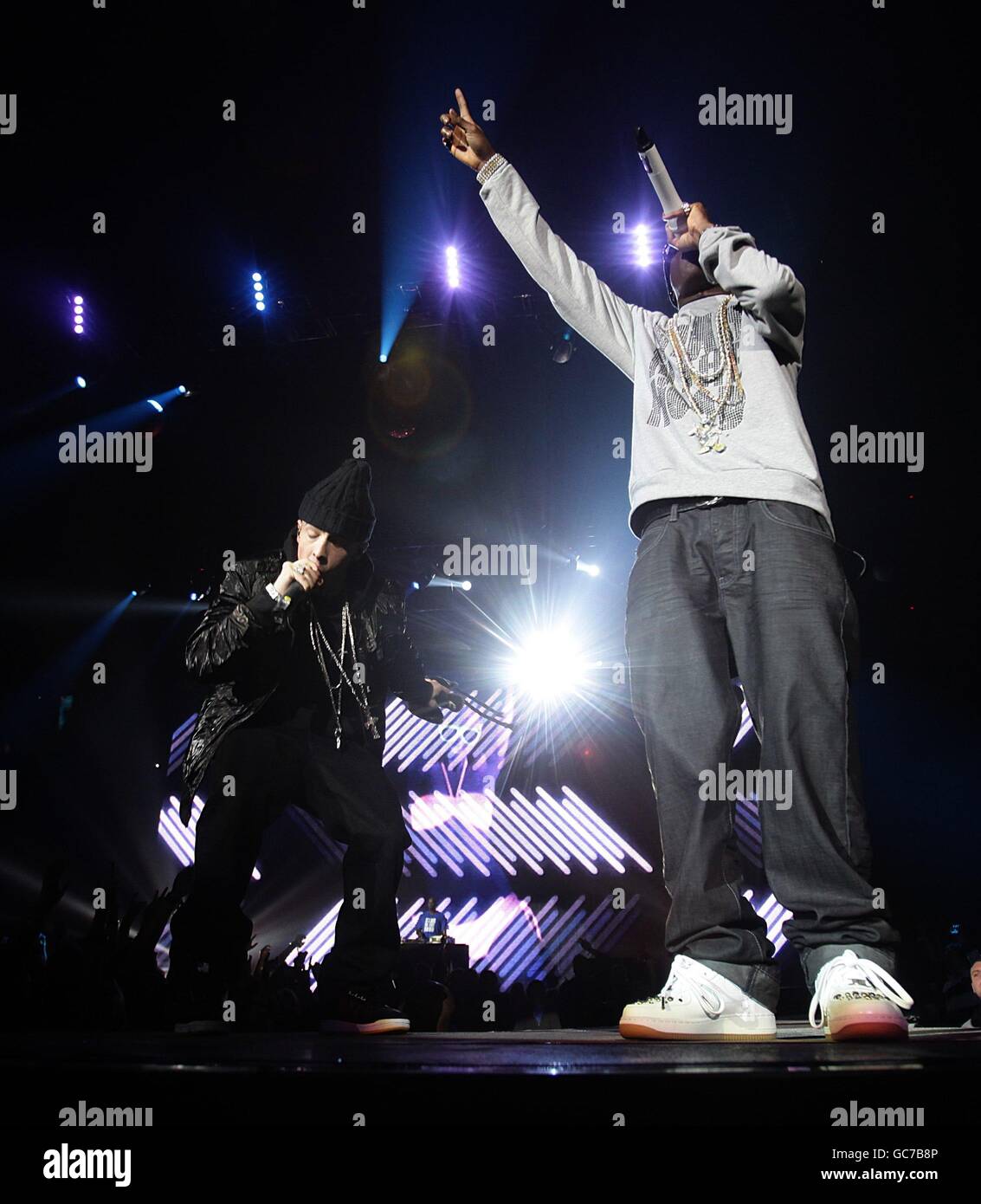 Capital FM's Jingle Bell Ball - Day One - Show - London. Tinchy Stryder on stage with Dappy from N-Dubz at the Capital FM's Jingle Bell Ball at the O2 Arena in London. Stock Photo