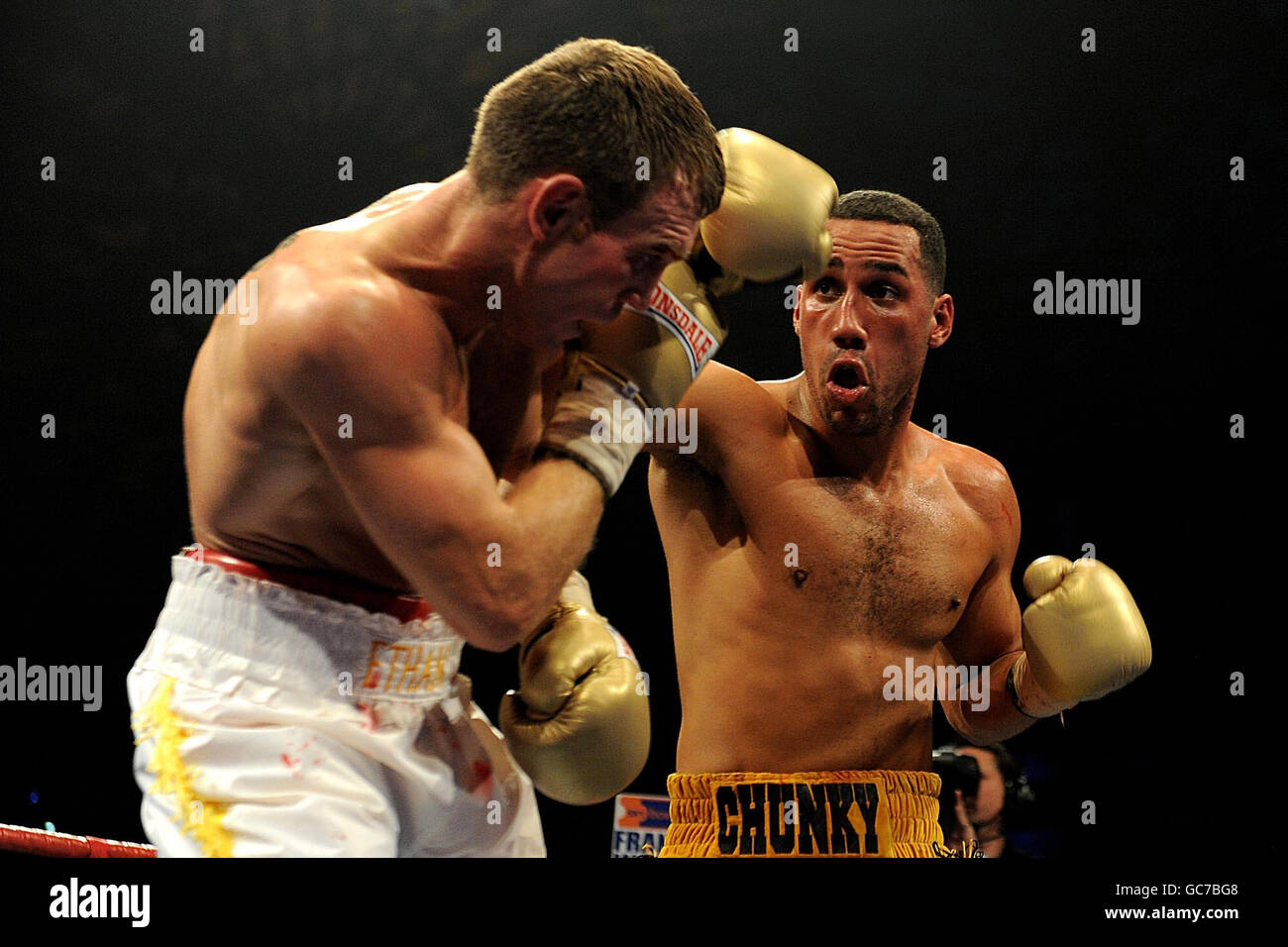 Boxing - Middleweight Bout - James DeGale v Nathan King - Metro Radio Arena. James DeGale (right) in action against Nathan King during the Middleweight Bout at the Metro Radio Arena, Newcastle. Stock Photo