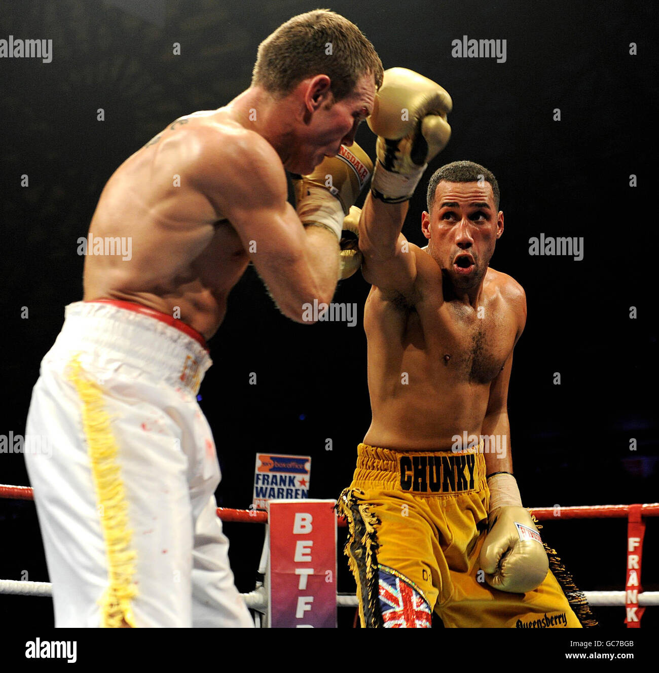 James DeGale (right) in action against Nathan King during the Middleweight Bout at the Metro Radio Arena, Newcastle. Stock Photo