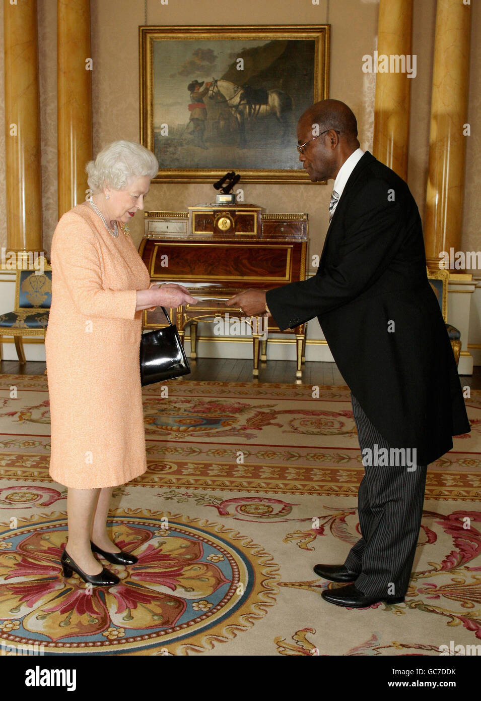 Britain's Queen Elizabeth II receives the High Commissioner for South Africa Doctor Zola Skweyiya at Buckingham Palace, London. Stock Photo