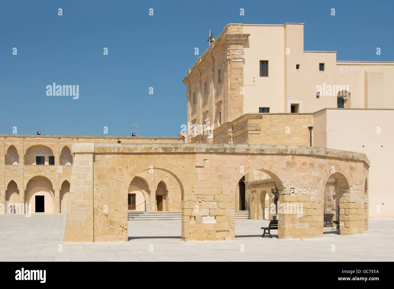 Square and church in Santa Maria di Leuca -travel in Puglia Italy Stock Photo