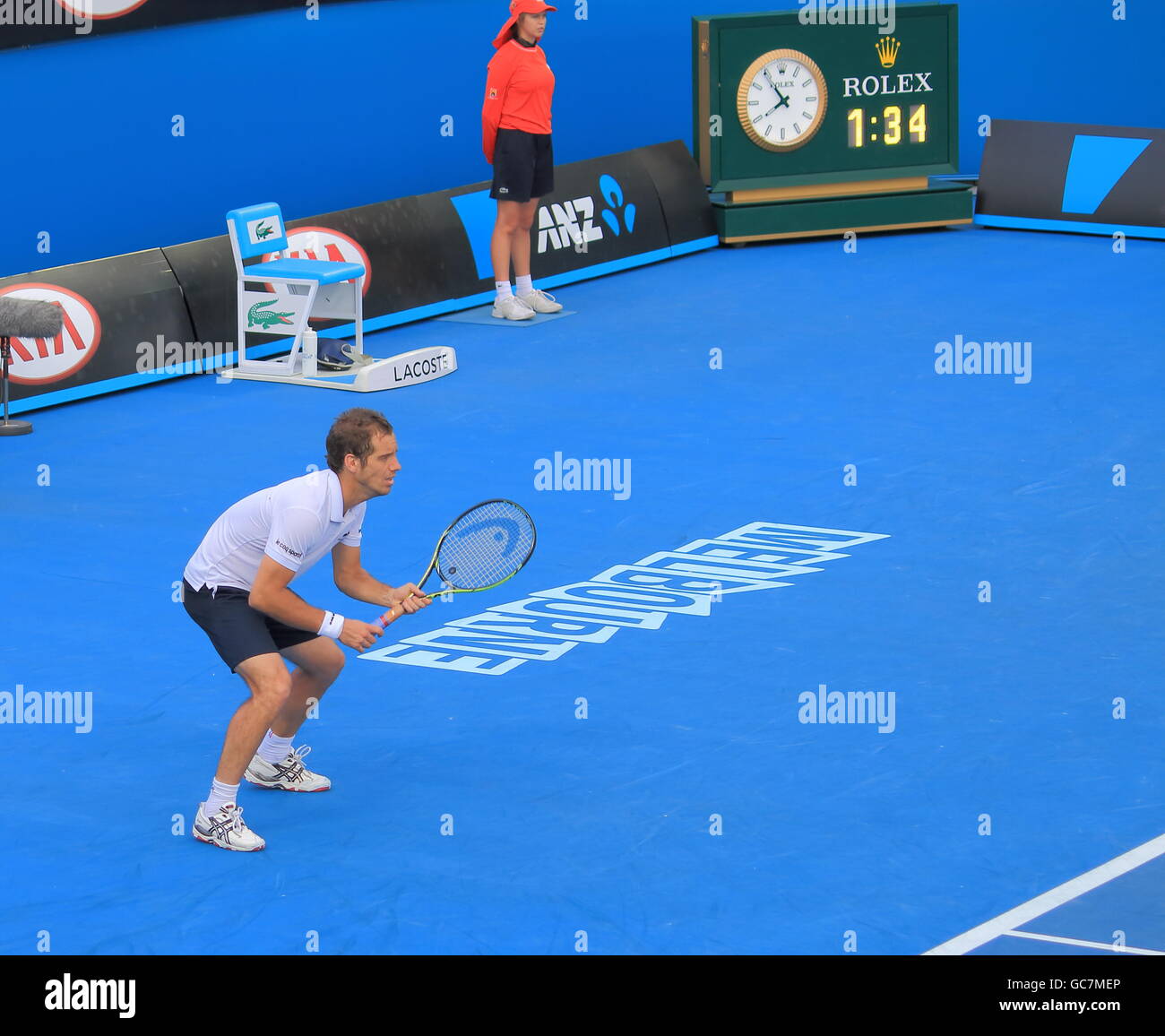 Richard Gasquet play at Australian Open in Melbourne Australia. Stock Photo