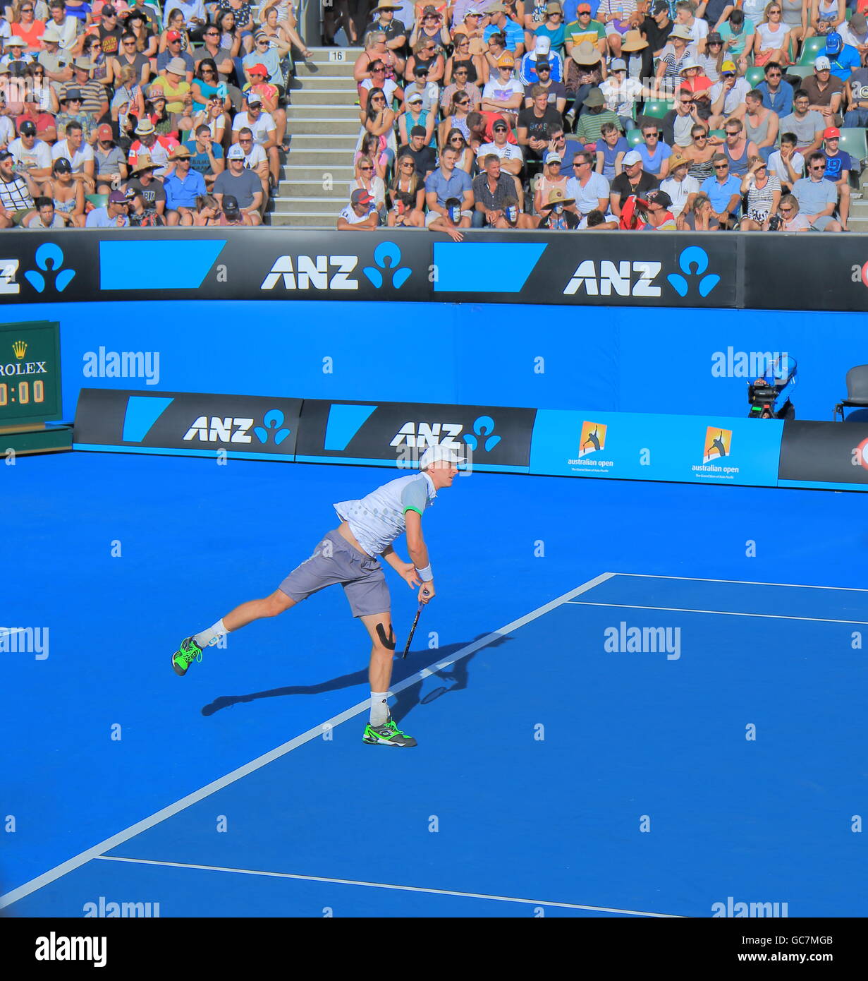 Kevin Anderson plays at Australian Open in Melbourne Australia. Stock Photo