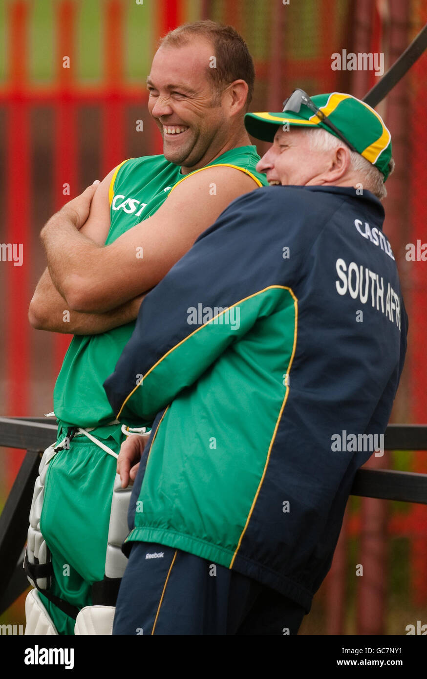 Consultant to South Africa team Duncan Fletcher with Jacques Kallis during a net session at Centurion Park, Centurion, South Africa. Stock Photo