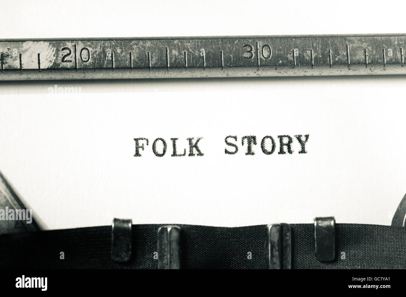 words folk story typed on old typewriter Stock Photo