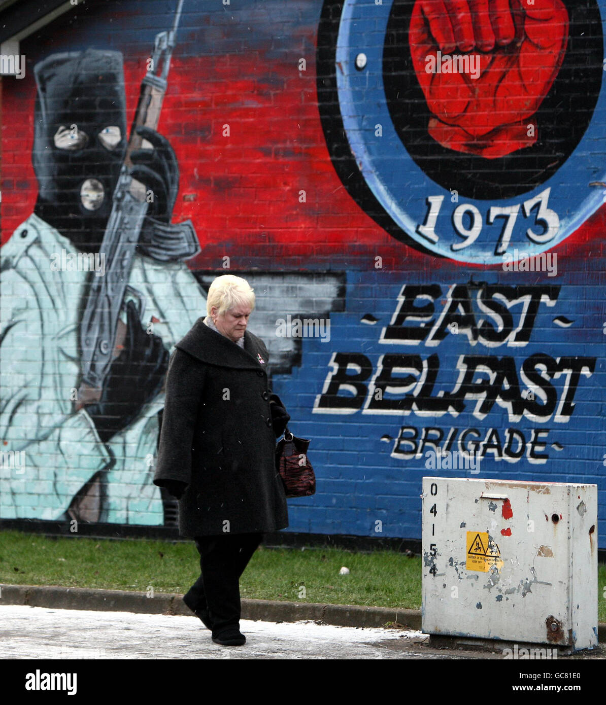 A Loyalist mural on the Newtownards road in Belfast, as leaders of the Ulster Defence Association confirmed that it had decommissioned all weapons under its control. Stock Photo