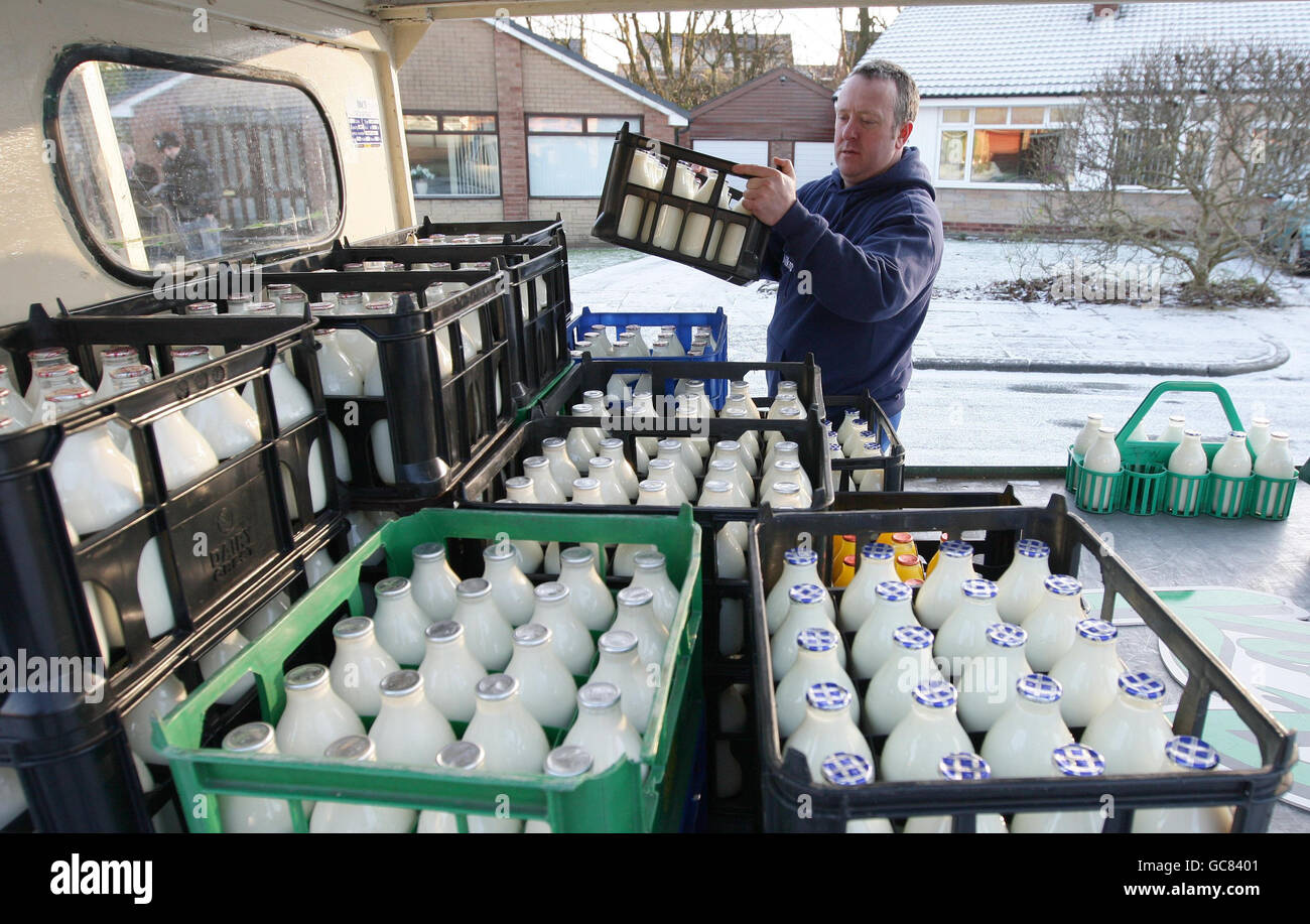 Milkman of the Year. Ian Kay from Kays Daries in Wigan on his route this morning after he was named as Milkman of the Year. Stock Photo