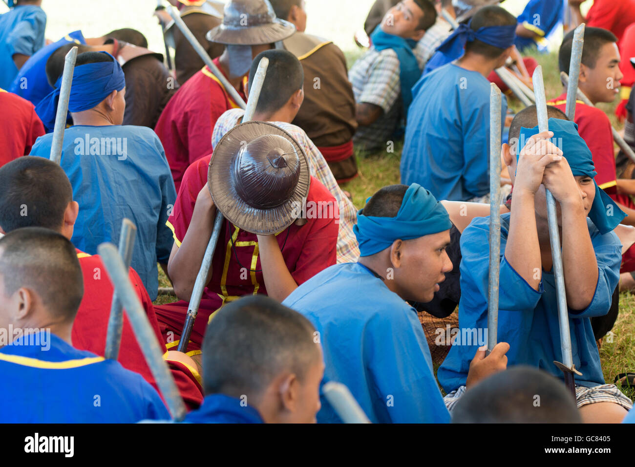 a historical army at the big Elephant show in the Stadium at the