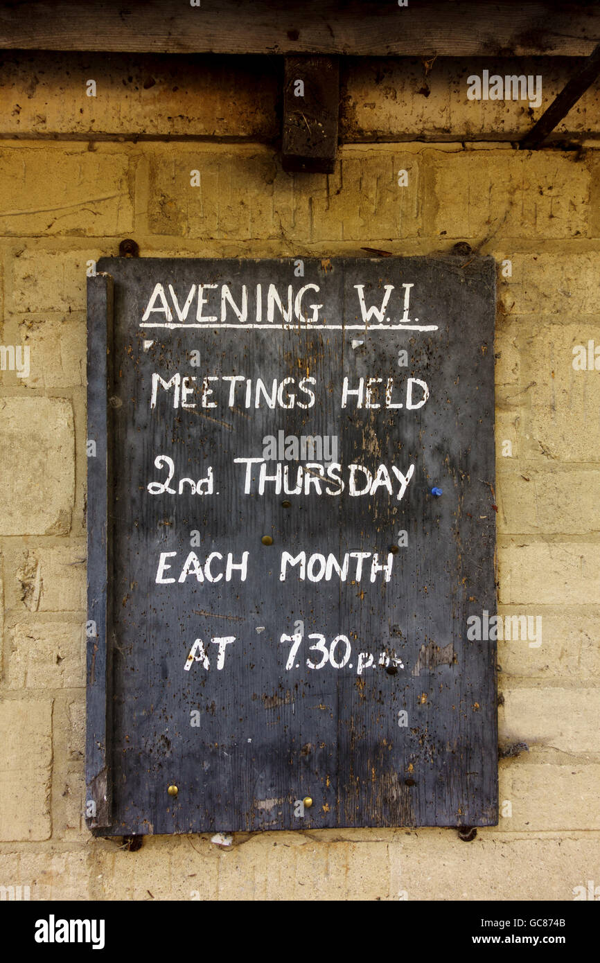 Avening WI meeting noticeboard, Gloucestershire, UK Stock Photo