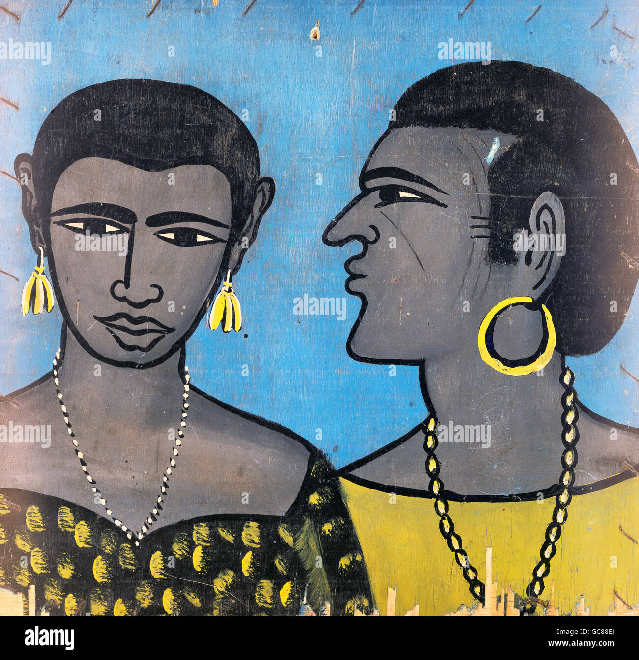 fine arts, Africa, painting, couple, sign of a barber in Burkina Faso, 20th century, G. Schoenberner collection, Berlin, Stock Photo