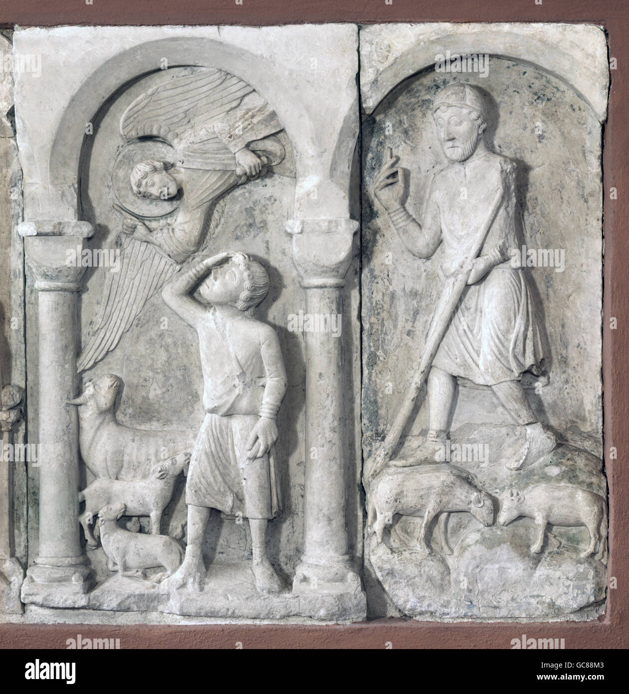 fine arts, sculpture, relief, annunciation to the shepherds, Cologne, mid 12th century, stone, Rhenian national museum, Bonn, Germany, Stock Photo