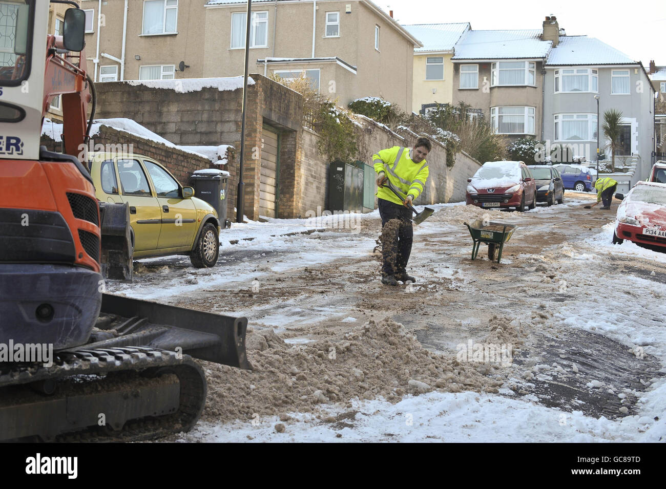 Bristol water attempted fix burst water main flooded road hires stock