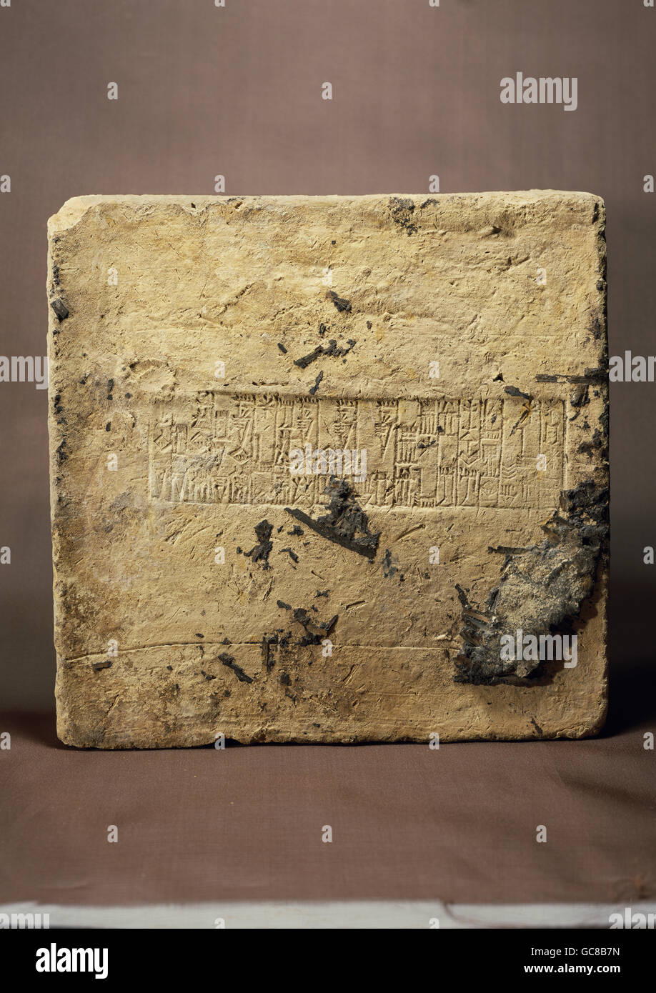 writing, scripture, cuneiform writing, brick with stamp, Eridu, Temple of Enki, period of King Amar-Sin, circa 2046 - 2038 BC, Prehistoric Collection, Munich, Sumer, Sumerian, Mesopotamia, ancient world, antiquity, adobe, Irak, Amar - Sin, historic, historical, ancient world, Additional-Rights-Clearences-Not Available Stock Photo