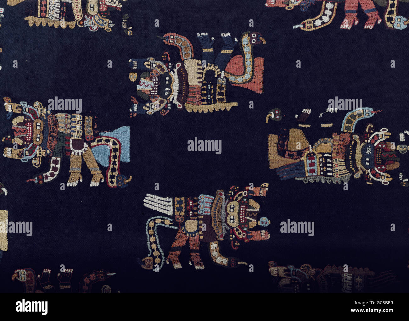 fine arts, pre-Columbian era, weaving, cat demons, Alpaca wool, Peru, 900 - 200 BC, Textilmuseum Mindelheim, Stock Photo