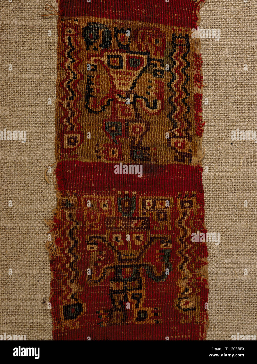 fine arts, pre-Columbian era, weaving, Nazca, fabric with figure, Peru, 300 - 800, Textilmuseum Mindelheim, Stock Photo
