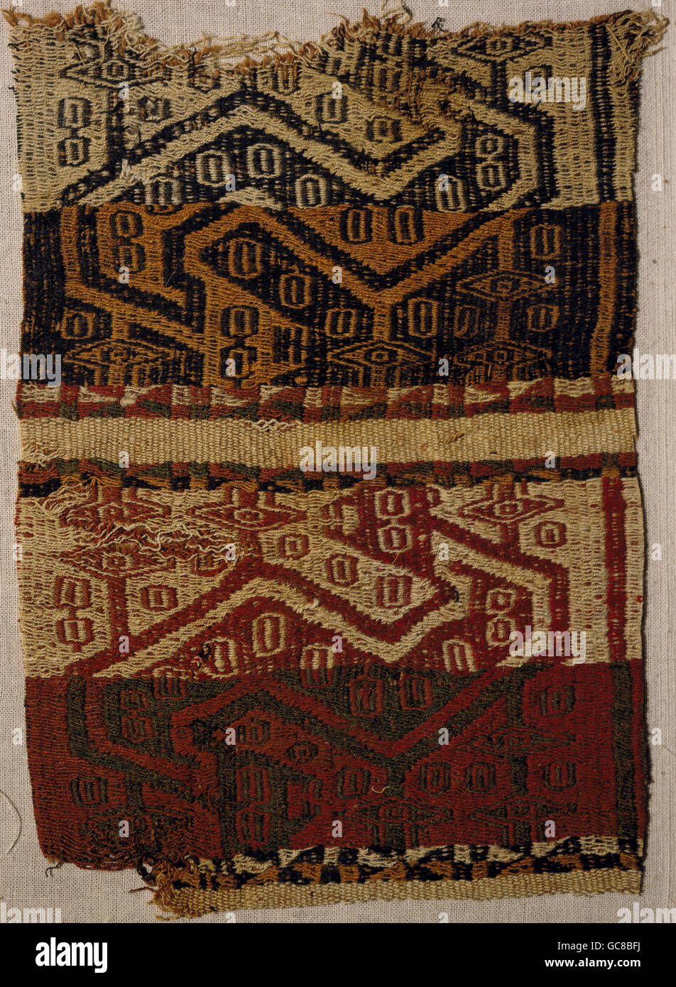 fine arts, pre-Columbian era, weaving, fabric with ornaments from Peru, Textilmuseum Mindelheim, Stock Photo