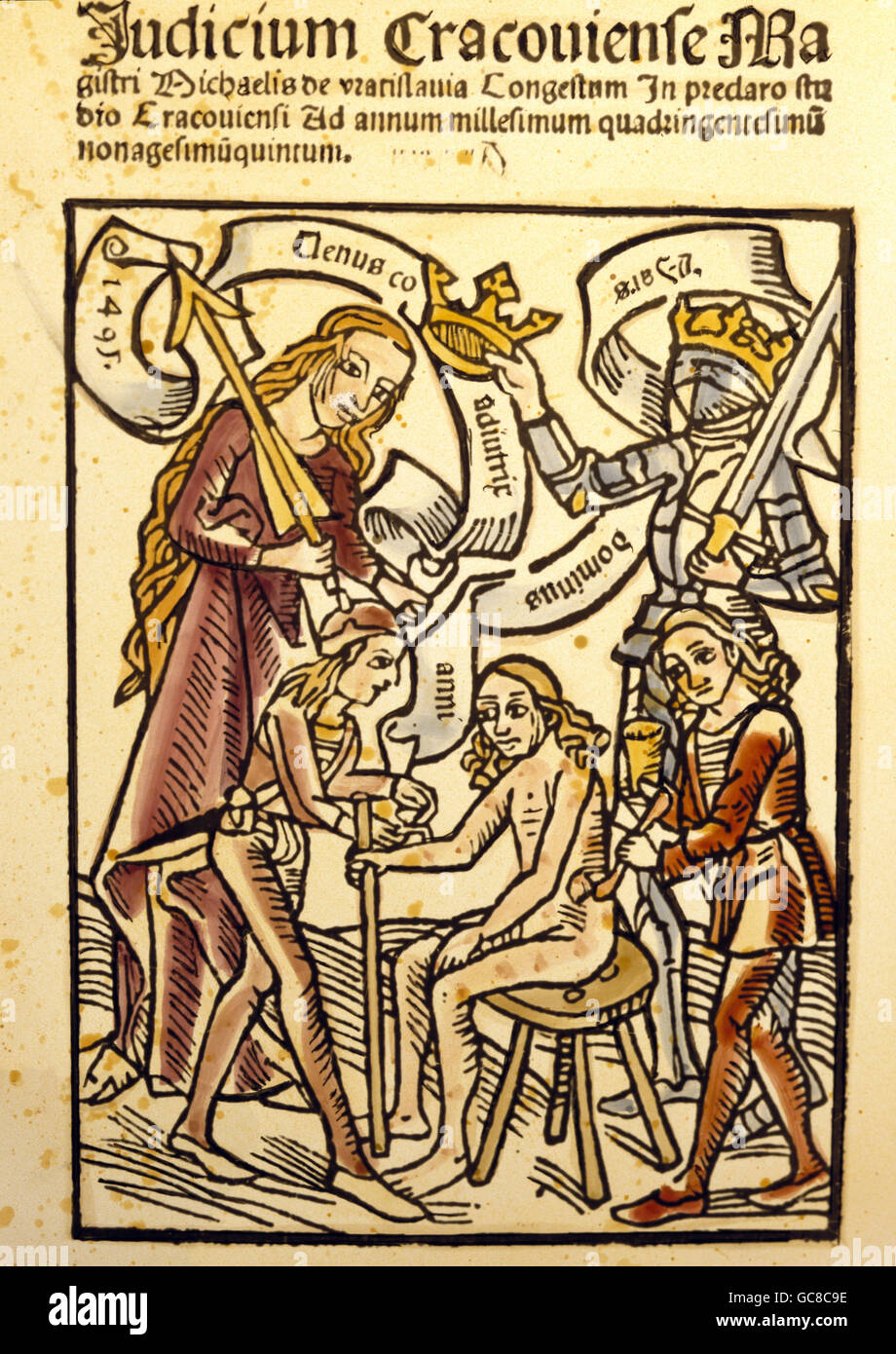 calendar, "Judicium Cracoviense", Krakow calendar for the year 1495, by Master Michael of Breslau, woodcut, coloured, Leipzig, Germany, 1494, ...